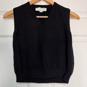 Vtg St John Collection By Marie Gray Womens Small Cardigan Vest Black Made USA